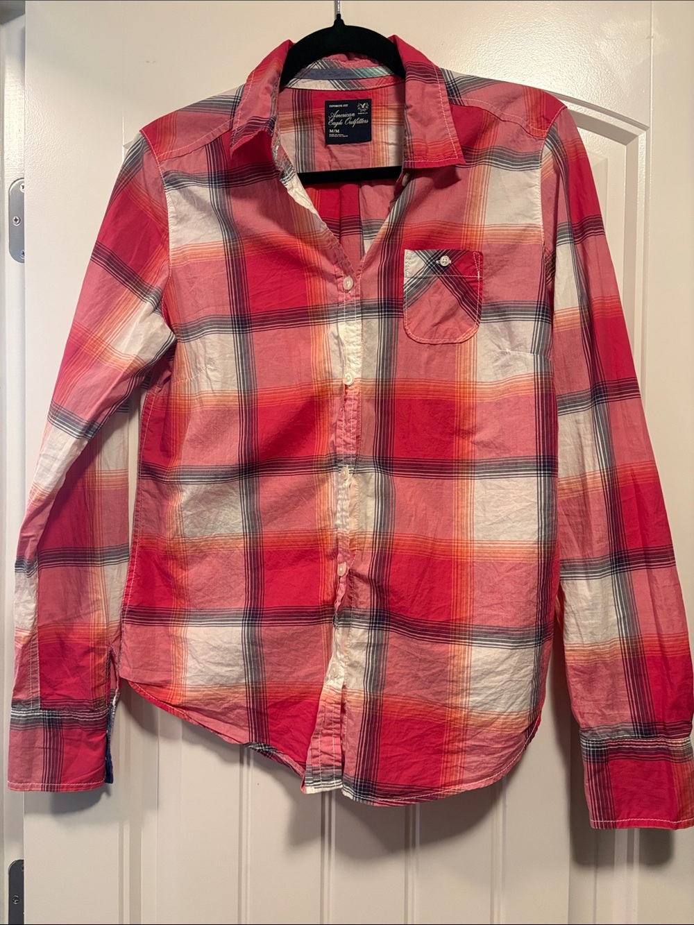 Women’s Pink Plaid Button-Up Shirt - Casual Long Sleeve Top